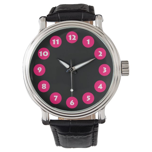 12 Spots - Neonrot mit Schwarz Armbanduhr (Vorderseite)