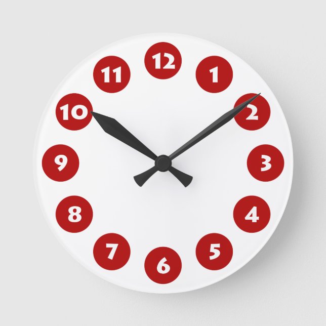 12 Spots - Weiß mit Ruby auf Weiß Runde Wanduhr (Vorderseite)