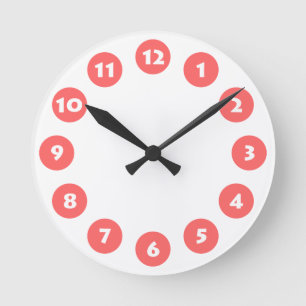 12 Spots - Weiß mit Tropenrosa auf Weiß Runde Wanduhr