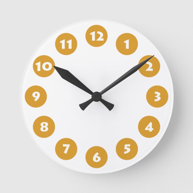 12 Spots - Wow mit Golden on White Runde Wanduhr (Vorderseite)