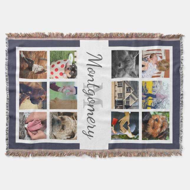 12 Square Fotos Familienname und Monogramm Decke (Vorderseite)