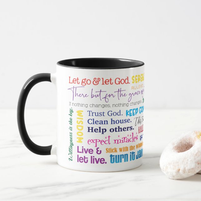 12 Step Erholung Slogans Tasse (Mit Donut)