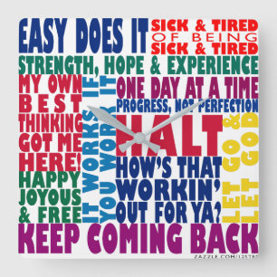 12 Step Slogans Quadratische Wanduhr