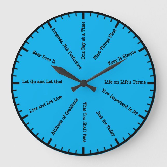 12 Step Sobriety Alcoholics Blue Wall Clock Große Wanduhr (Vorderseite)