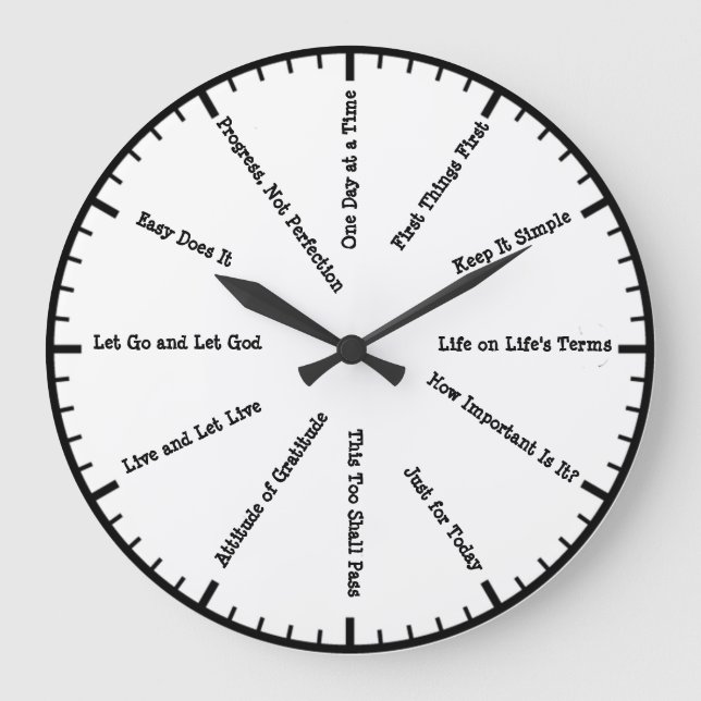 12 Step Sobriety Clean & Sober Slogans Wall Clock Große Wanduhr (Vorderseite)