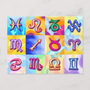 12 Sternzeichen Pop Art Postkarte