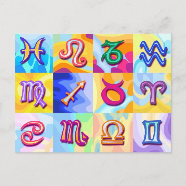 12 Sternzeichen Pop Art Postkarte (Vorderseite)