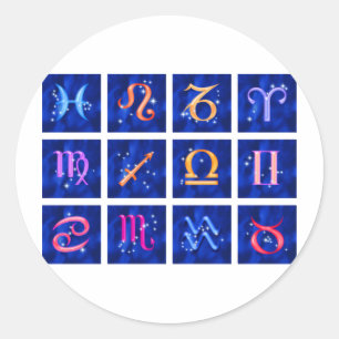 12 Sternzeichen und Sternbilder Runder Aufkleber