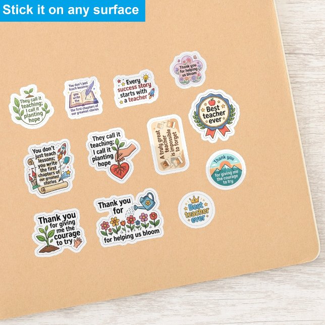 (12 Stück) Danke Lehrer Anerkennung Aufkleber (Teach Love Inspire Sunflower teacher inspirational quotes cute lettering Sticker)