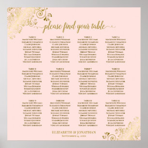 12 Tabelle Blush Pink & Gold Hochzeitskarte Poster