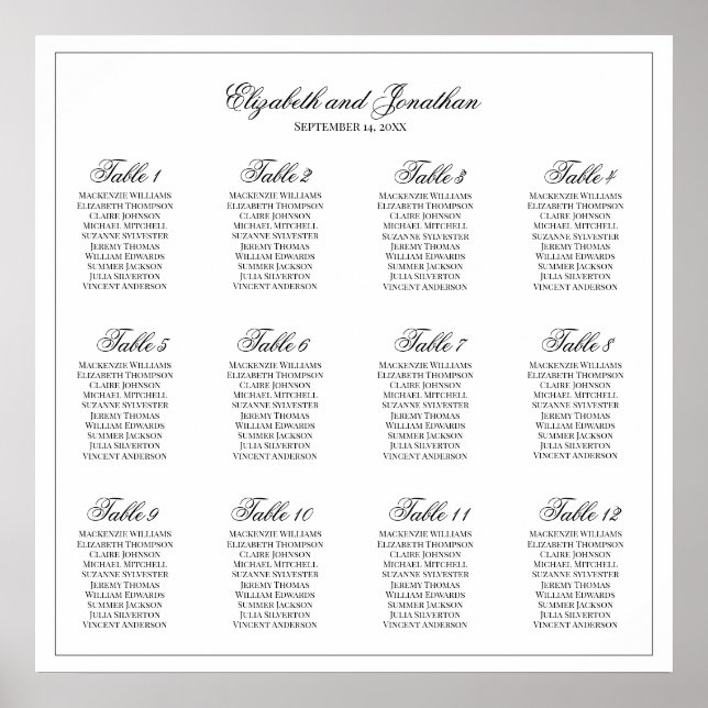 12 Tabelle Einfache und elegante Hochzeitskarte Poster (Vorne)