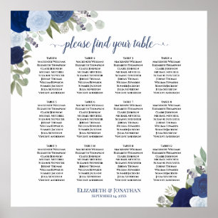 12 Tabelle Elegante blaue Rose Hochzeitstabelle Poster