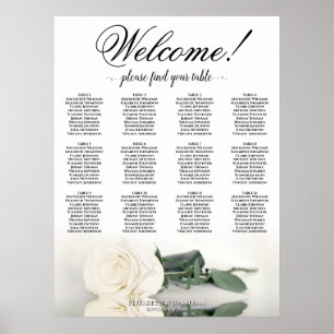 12 Tabelle Elegante White Rose Hochzeitstabelle Poster