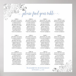 12 Tabelle Frilly Blue & White Wedding Seating Cha Poster