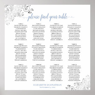 12 Tabelle Frilly Blue & White Wedding Seating Cha Poster