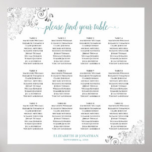 12 Tabelle Frily Aquamarin & White Wedding Chart Poster