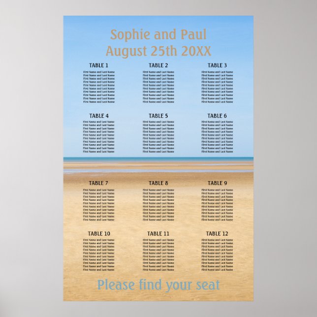 12 Tabelle für Hochzeiten am Strand Poster (Vorne)