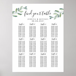 12 Tabelle Große Hochzeitgastsitzkarte Poster