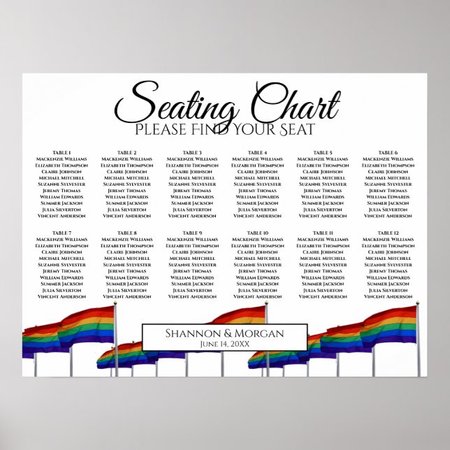 12 Tabelle Rainbow Flags Gay Wedding Seating Chart Poster (Vorne)