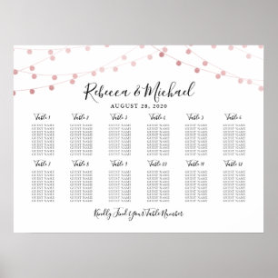 12 Tabelle Rose Gold String Lights Seating Chart Poster