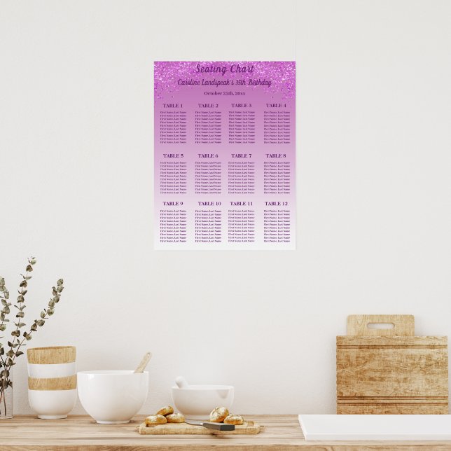 12 Tabelle Sitzdiagramm Vorlage Rosa Glitzer Poster (Küche)