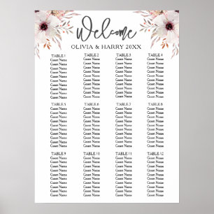 12 Tabelle Wasserfarbenflorale Hochzeitstabelle Poster