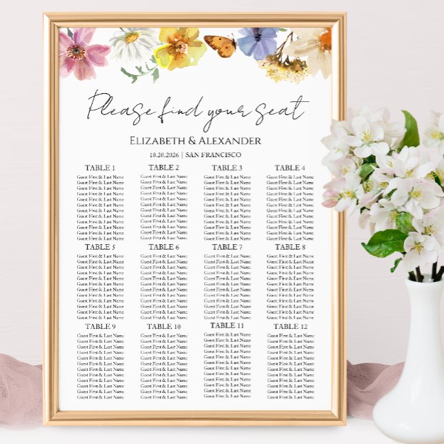 12 Tabelle Wildblume Boho Hochzeitskarte Poster (Von Creator hochgeladen)