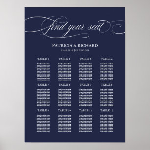 12 Tables Navy Blue Wedding Plan Board Poster
