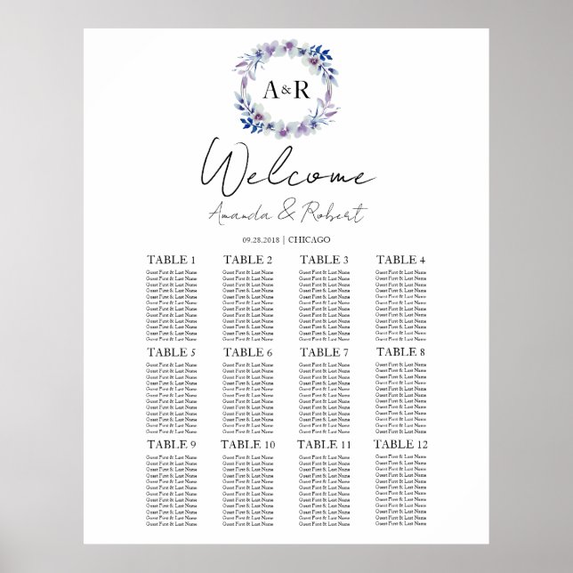 12 Tafeln Monogramm Hochzeitkarte Poster (Vorne)