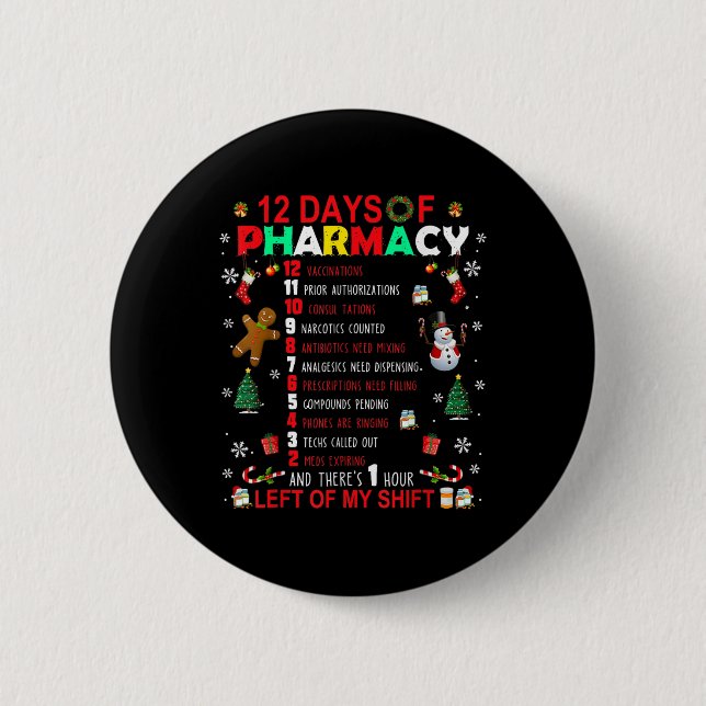 12 Tage Apotheke Lustiges Weihnachten Apotheker Te Button (Vorderseite)