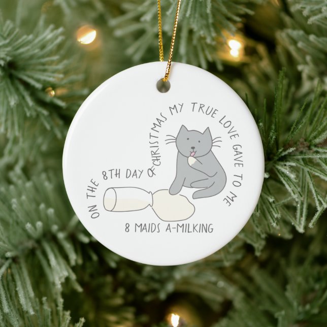 12 Tage Catmas 8 Maid-a-Milking Cat Foto Keramik Ornament (Baum)