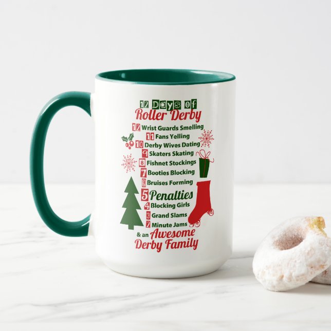 12 Tage Roller Derby Weihnachten, Roller Skaten Tasse (Mit Donut)