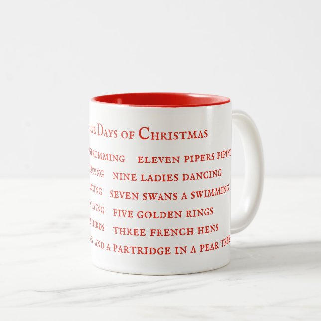 12 TAGE TEXTE Red Two-Tone Tasse (VorderseiteRechts)
