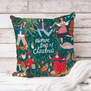 12 Tage vor Weihnachten dunkelgrün Kissen