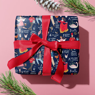 12 Tage Weihnachten blau Geschenkpapier