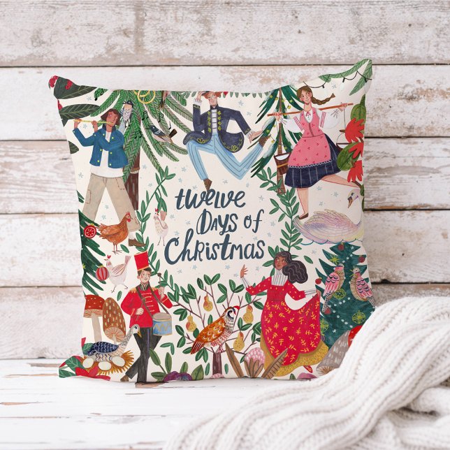 12 Tage Weihnachten ecru Kissen (Twelve days of Christmas vintage retro children kids home decor.
)
