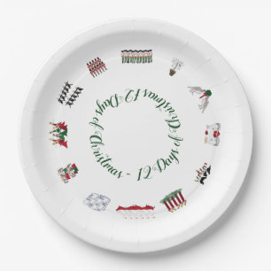 12 Tage Weihnachten in einem Kreis des Rotes und Pappteller