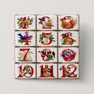 12 Tage Weihnachten Quilt Druck Geschenke Button