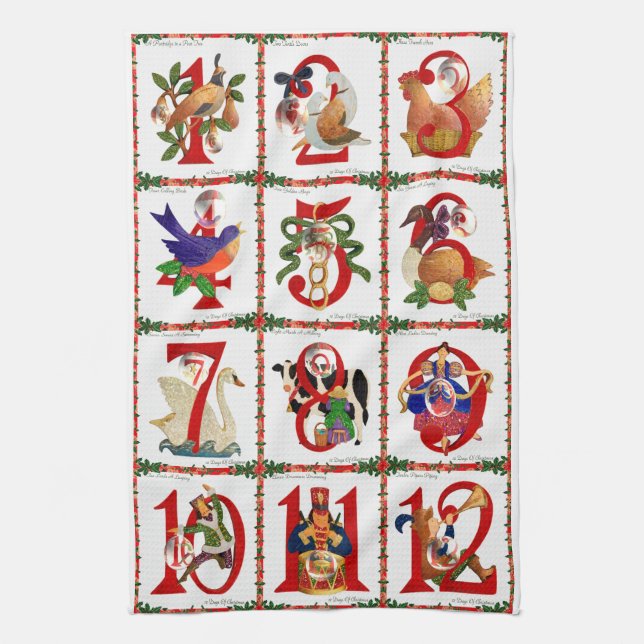 12 Tage Weihnachten Quilt Druck Geschenke Geschirrtuch (Vertikal)