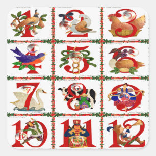 12 Tage Weihnachten Quilt Druck Geschenke Quadratischer Aufkleber