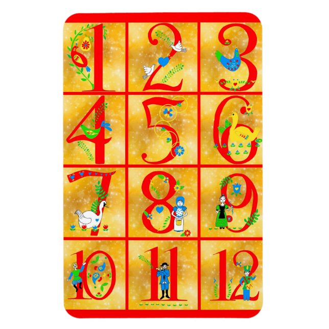 12 Tage Weihnachten Song Folk Art Numbers Magnet (Vertikal)