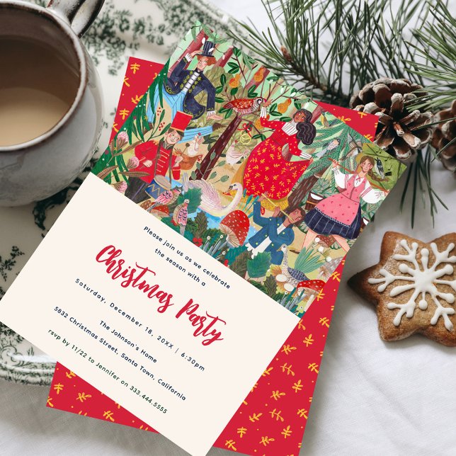 12 Tage Weihnachten Traditionelles Party Einladung (Christmas Party Invitation 12 Days of Christmas Song Illustration)