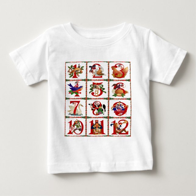 12 Tage Weihnachts Quilt Druckgeschenke Baby T-shirt (Vorderseite)