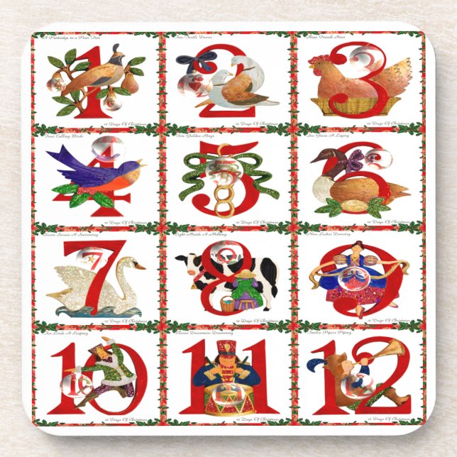12 Tage Weihnachts Quilt Druckgeschenke Getränkeuntersetzer (Vorderseite)