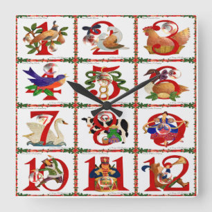 12 Tage Weihnachts Quilt Druckgeschenke Quadratische Wanduhr