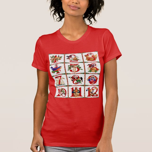 12 Tage Weihnachts Quilt Druckgeschenke T-Shirt (Vorderseite)
