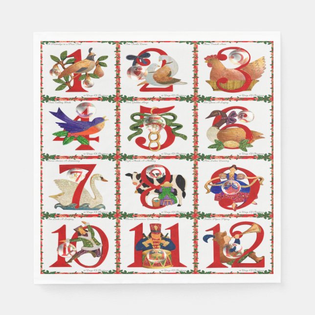 12 Tage Weihnachts Quilt Print Papier Napkins Serviette (Vorderseite)