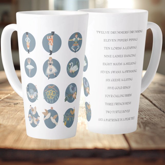 12 Tage Weihnachtsfeiertag Song Milchtasse (12 Days of Christmas Holiday Song Latte Mug by Ricaso. On the twelfth day of Christmas my true love)