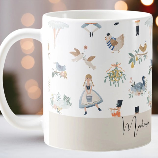 12 Tage Weihnachtsfest Muster Kaffeetasse (12 Days of Christmas Holiday Pattern Coffee Mug by Ricaso. A personalized mug with your own text
)