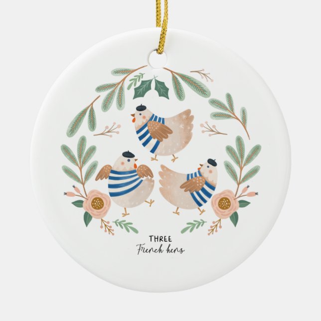 12 Tage Weihnachtsurlaub Traditionelle Hühner Keramik Ornament (Vorne)
